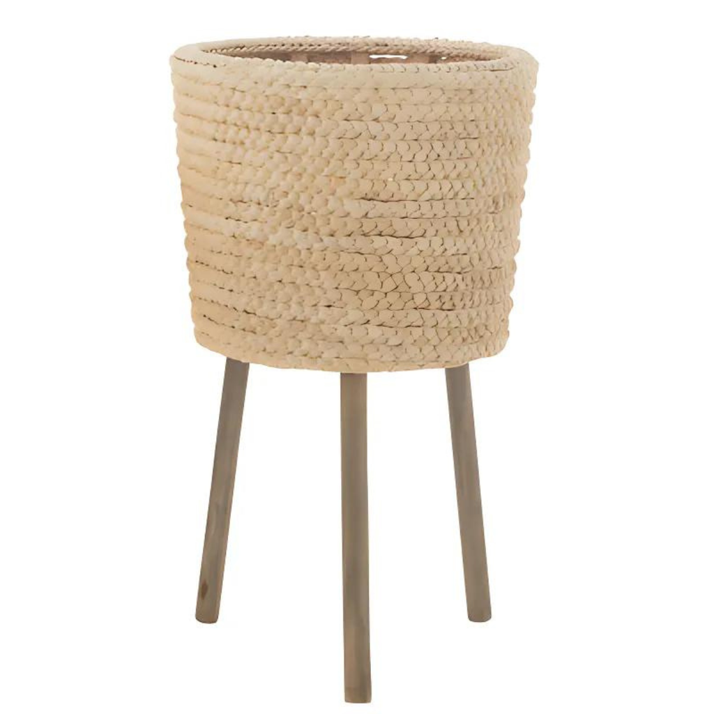 Braided Corn Husk Footed Planter 27in