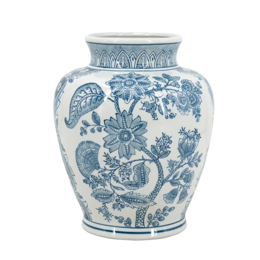 Floral Vase Blue & White 11in