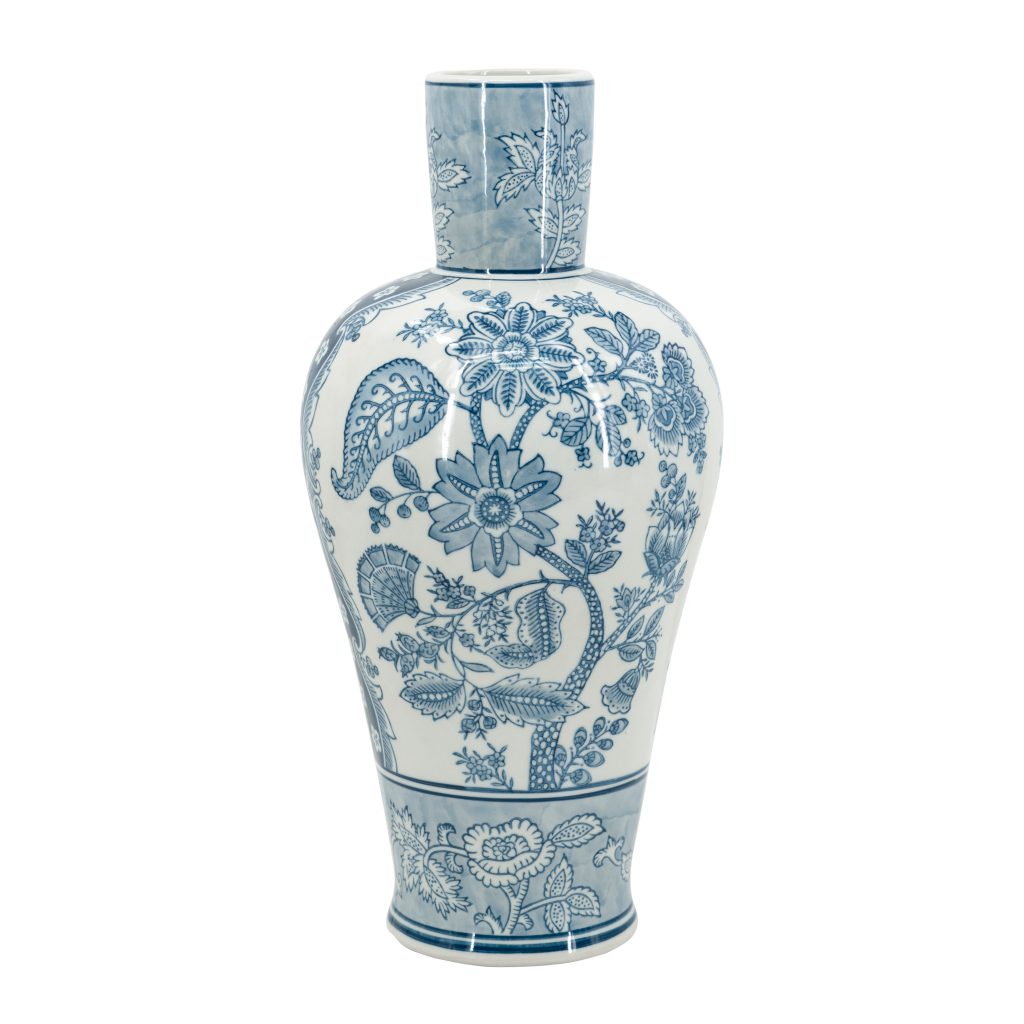 Floral Vase Blue & White 17in