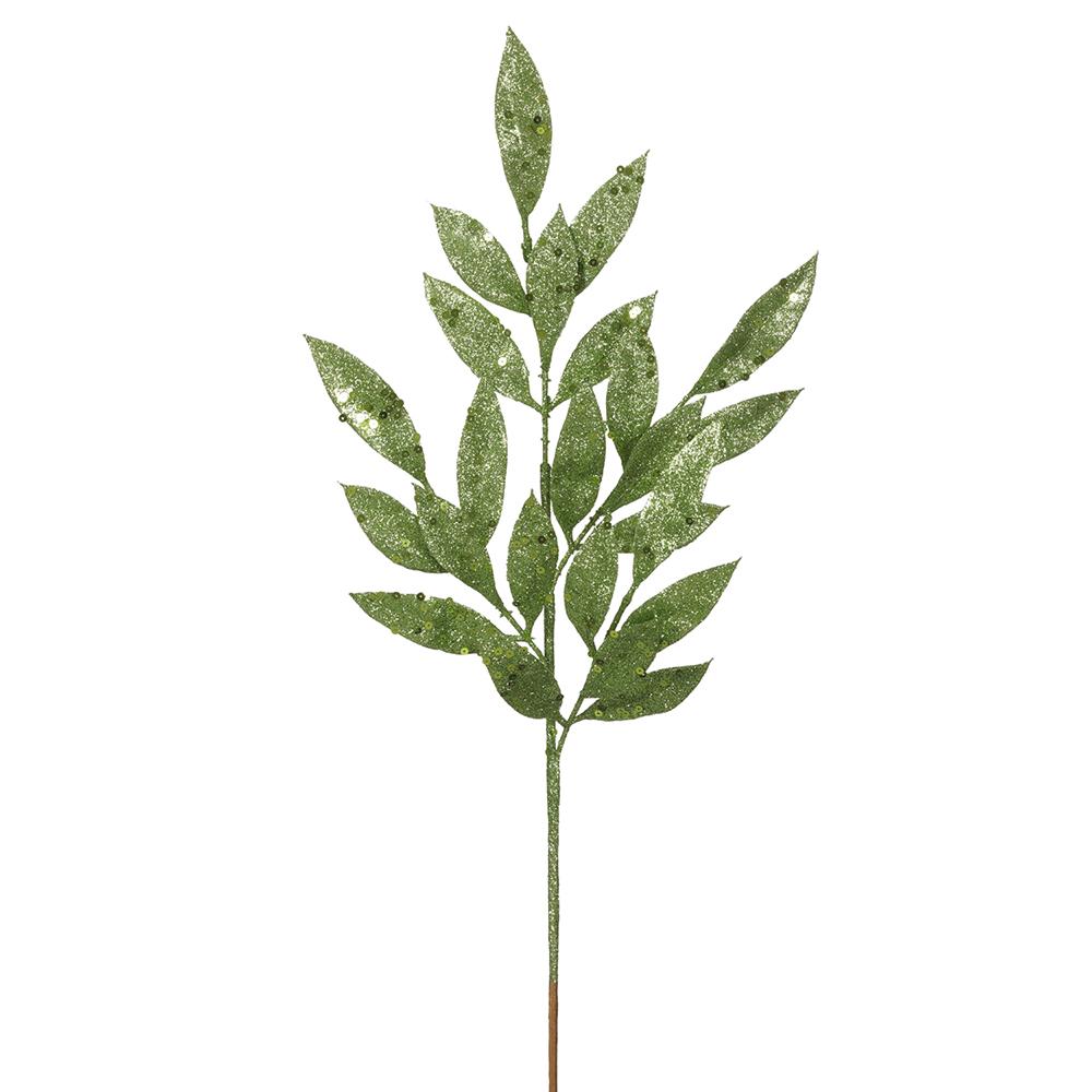 Glittered Bay Leaf Spray Light Green 24in