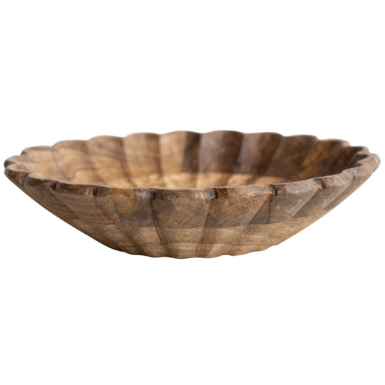 Mango Wood Scalloped Bowl 8in 