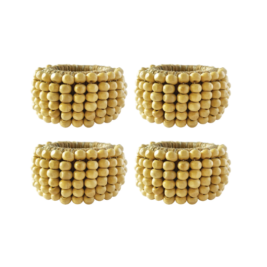 Mango Wood Bead & Jute Napkin Rings 4pc