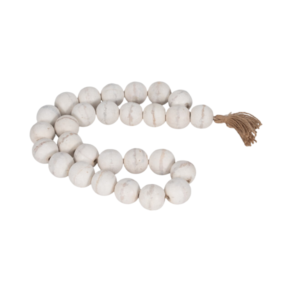 Wood Bead Garland White 32in