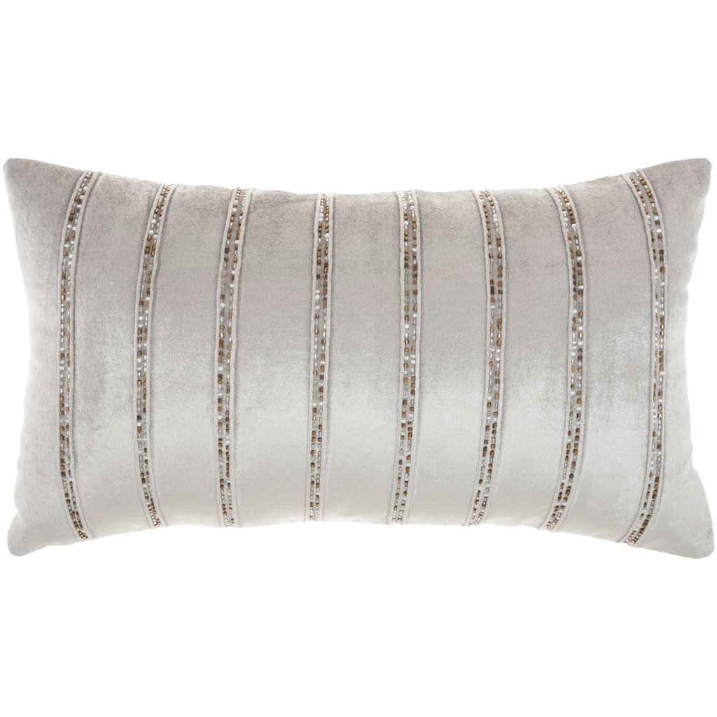 Beaded Stripe Velour Pillow Grey 12x21in