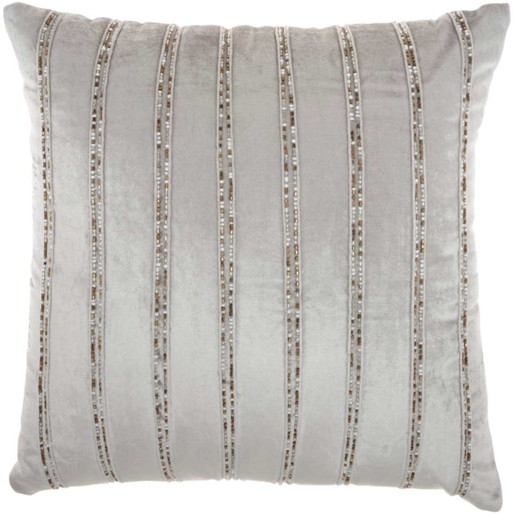 Beaded Stripe Velour Pillow Grey 20in