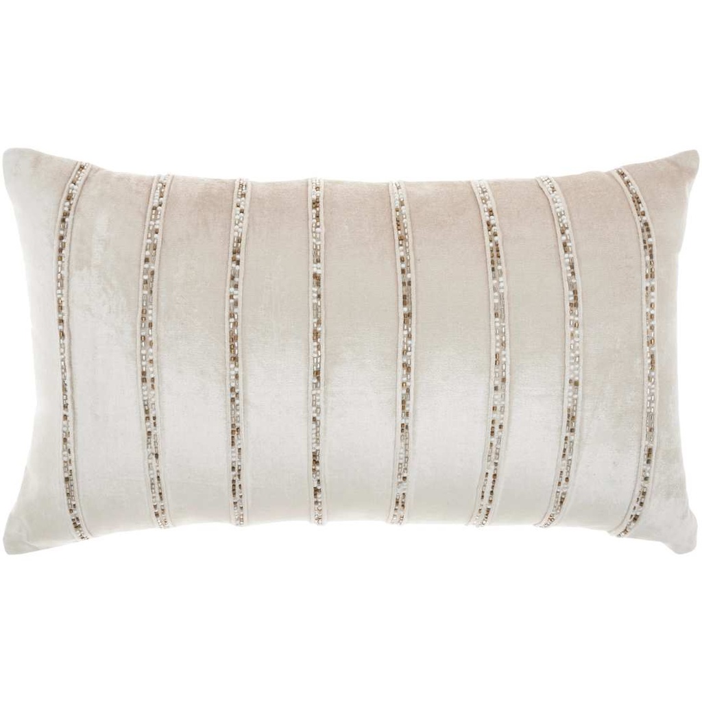 Beaded Stripe Velour Pillow Beige 12x21in