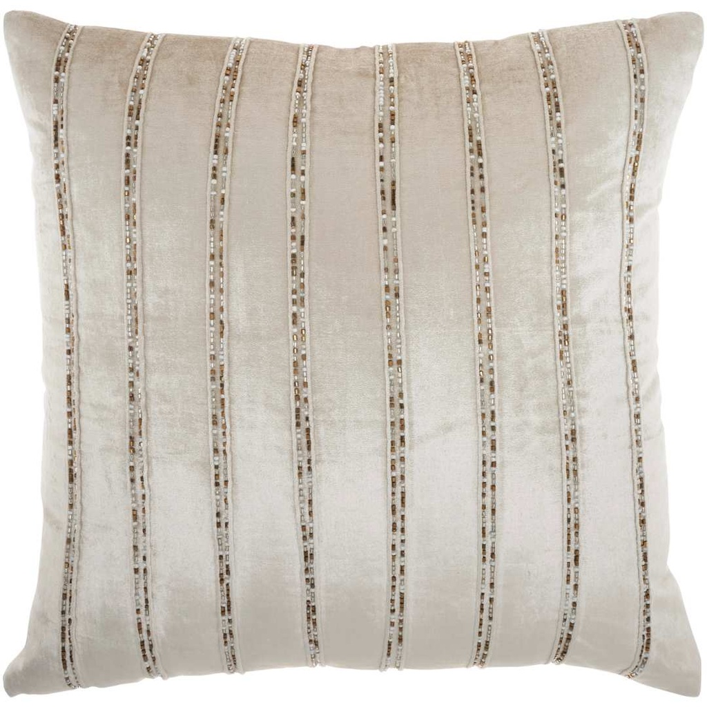 Beaded Stripe Velour Pillow Beige 20in
