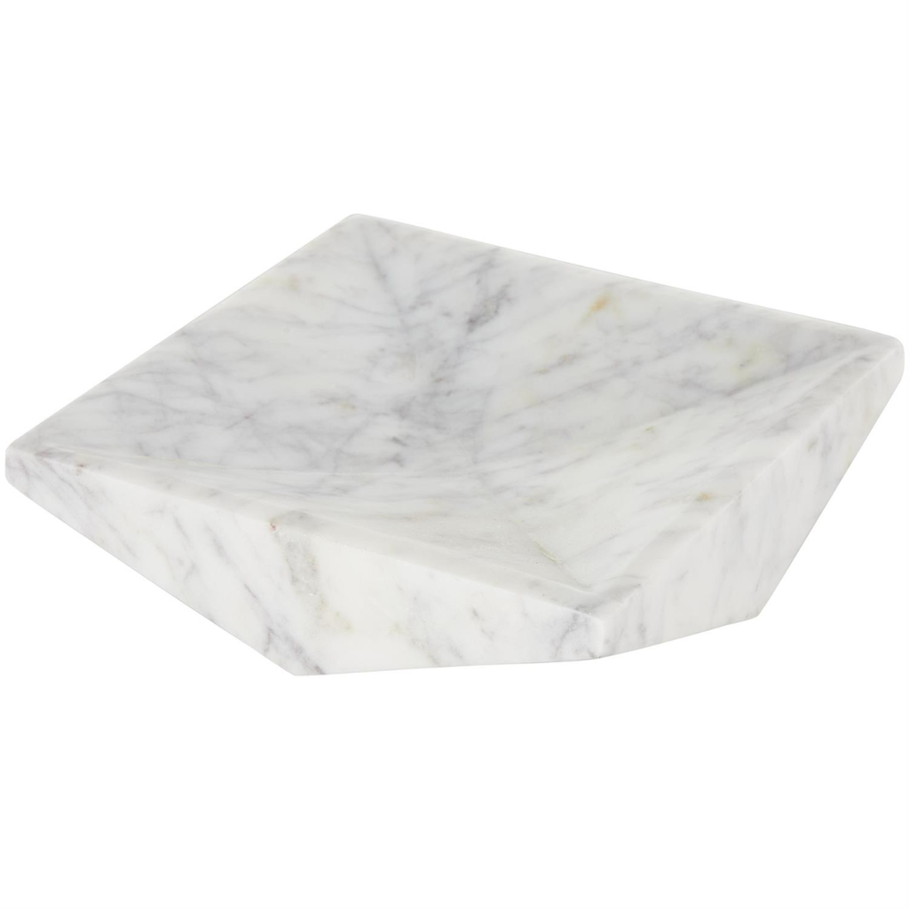 White Marble Geometric Tray 8in