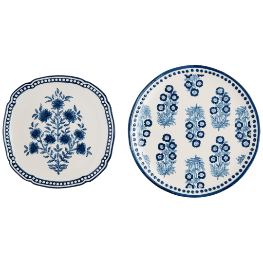 Blue Floral Nested Serving Platter Set 2pc