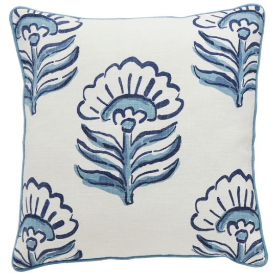 Dianthus Blue Floral Pillow Large Print  20x20in