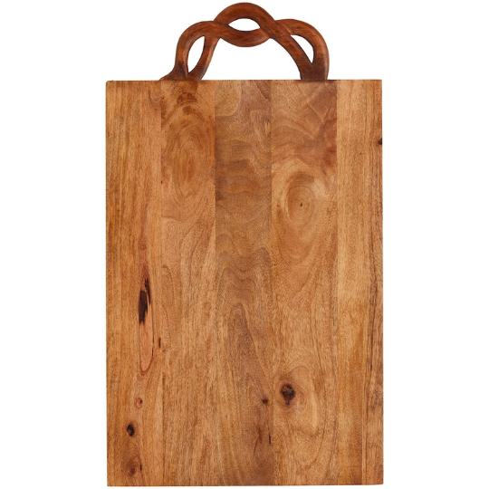 Mango Wood Serving Board with Twisted Handle, Square 25x14in
