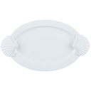Milk Glazed Fan Shell Handle Platter 19.25x10.875in