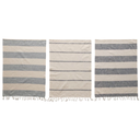 Cotton Striped Kitchen Towels With Fringe Blue & White 3pc