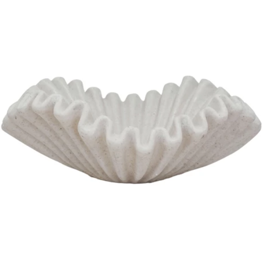 Ruffled Centerpiece Bowl Cream Stone Finish 20in