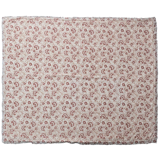 Block Print Throw Cotton With Sherpa Back Natural Rose 60x50in