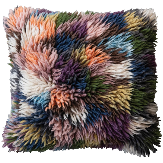 Wool Shag Pillow Multi Color 20x20in