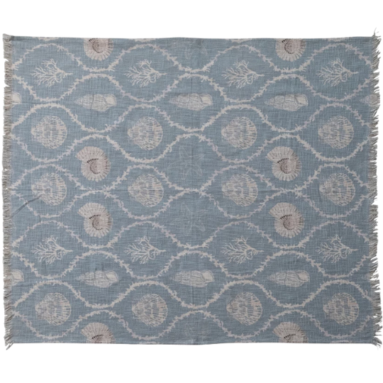 Coastal Pattern Cotton Throw Blue 60x50in