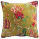 Flowers Velvet Pillow With Pom Pom Trim 20x20in