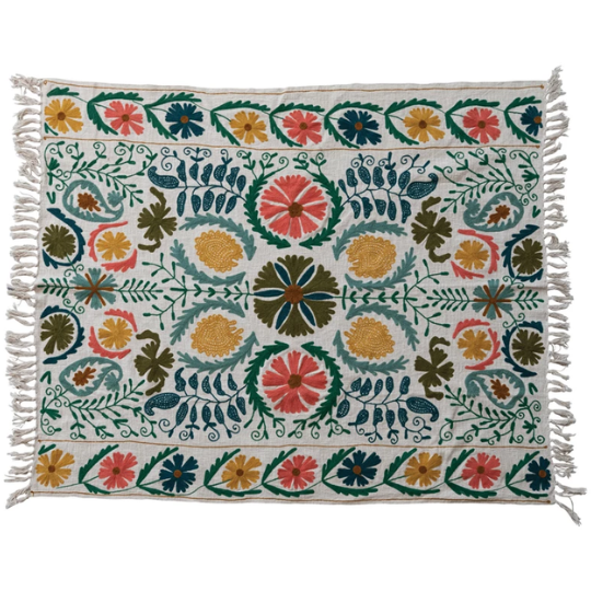 Suzani Embroidered Cotton Throw 60x50in