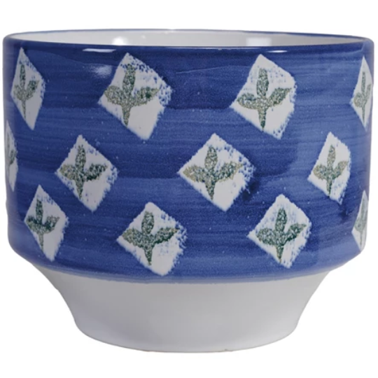 Patterned Stoneware Planter Blue & White 8.25in