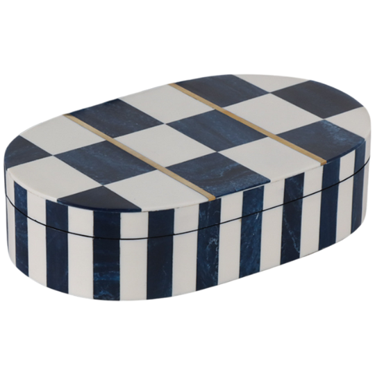 Oval Checkered Box Blue 10in