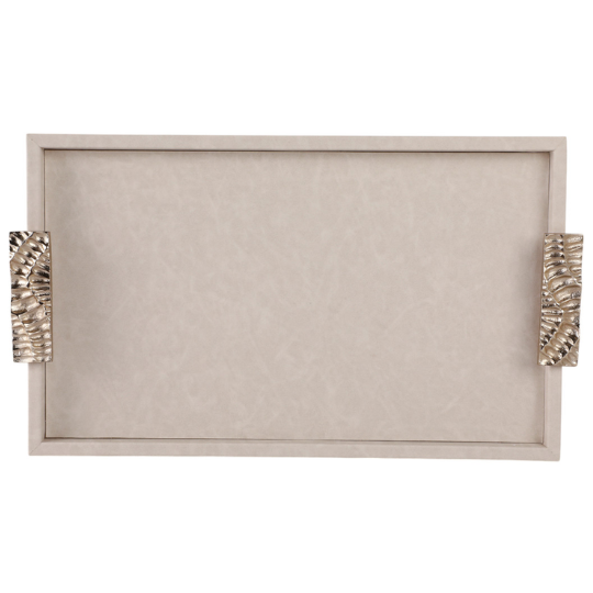 Marquis Tray Beige With Silver Handles 16in
