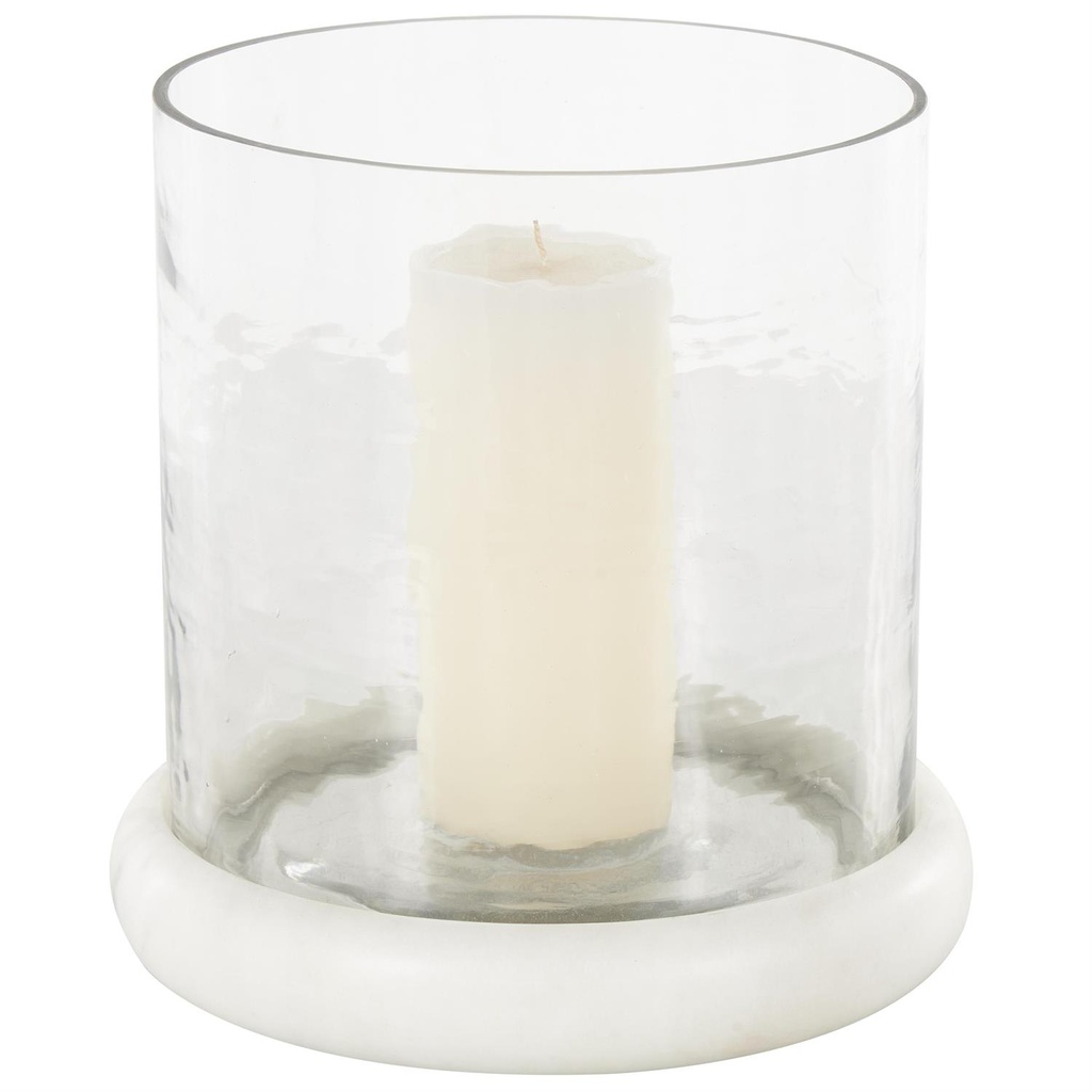 Hammered Glass Candle Holder With Marble Base 9in