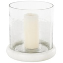 Hammered Glass Candle Holder With Marble Base 9in