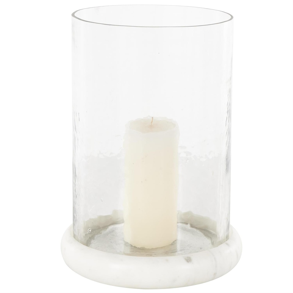 Hammered Glass Candle Holder With Marble Base 13in