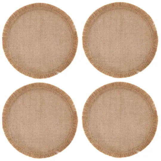 Hessian Round Woven Placemat Set Natural 4pc
