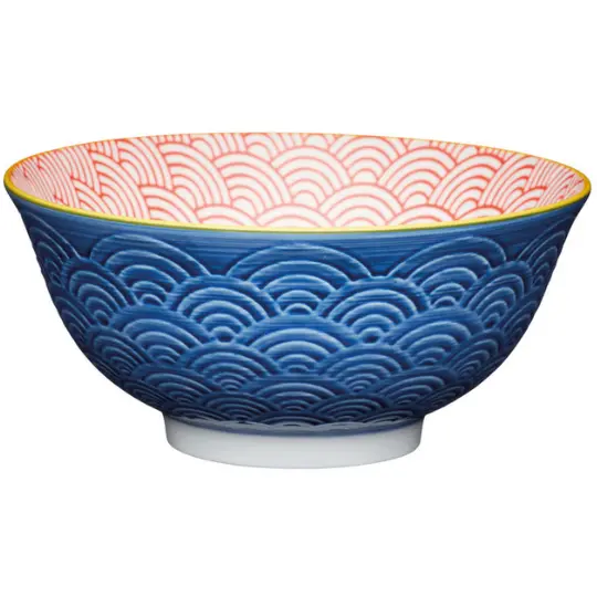 Glazed Stoneware Bowl Blue Arc 6in