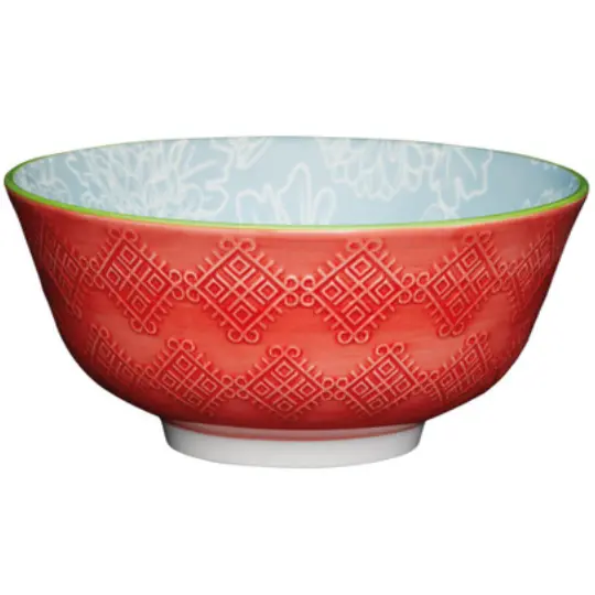 Glazed Stoneware Bowl Grey Floral 6in