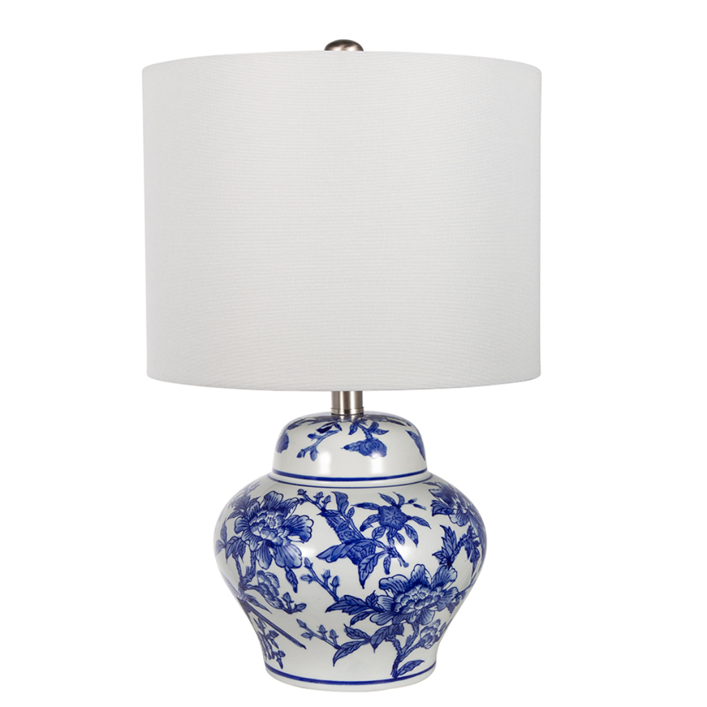 Floral Ceramic Vase Lamp Blue & White 12x19.5in