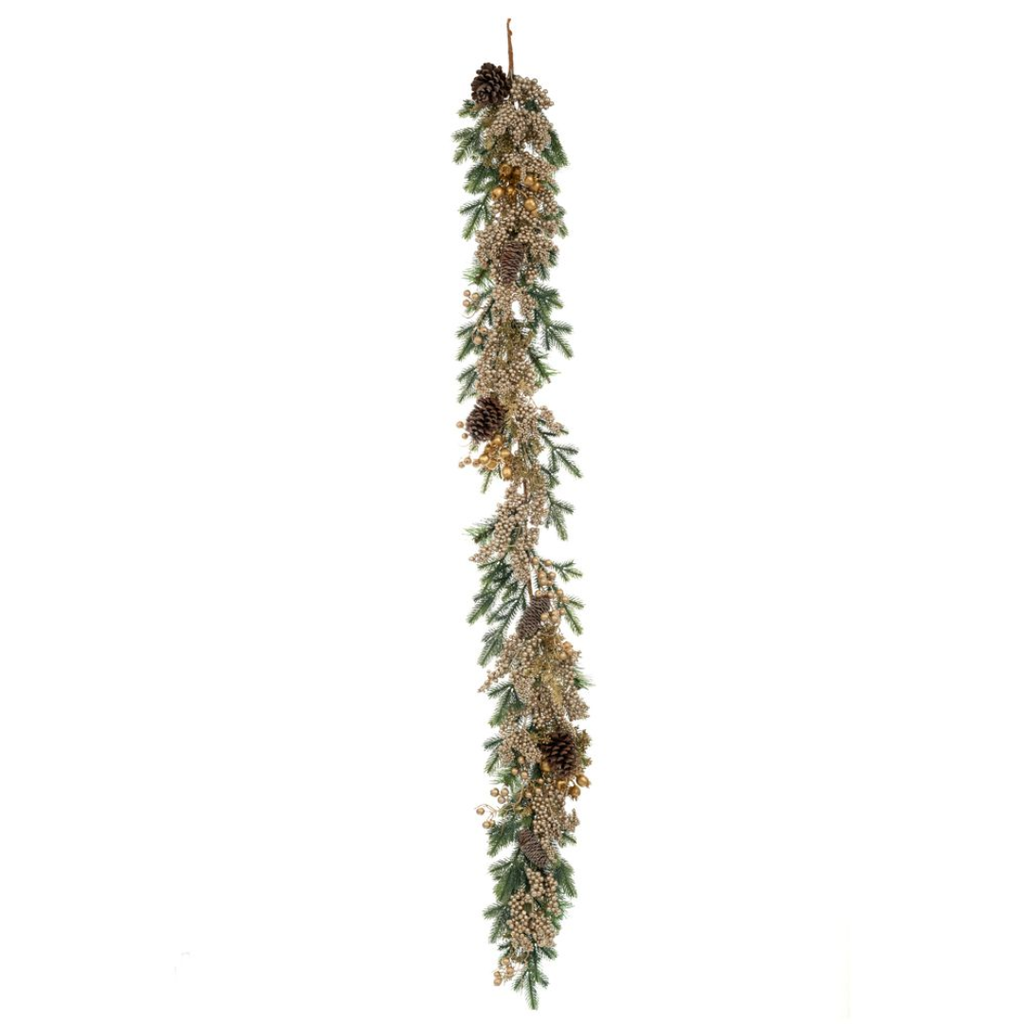 Garland with Berries and Pine Cones Champagne 71in