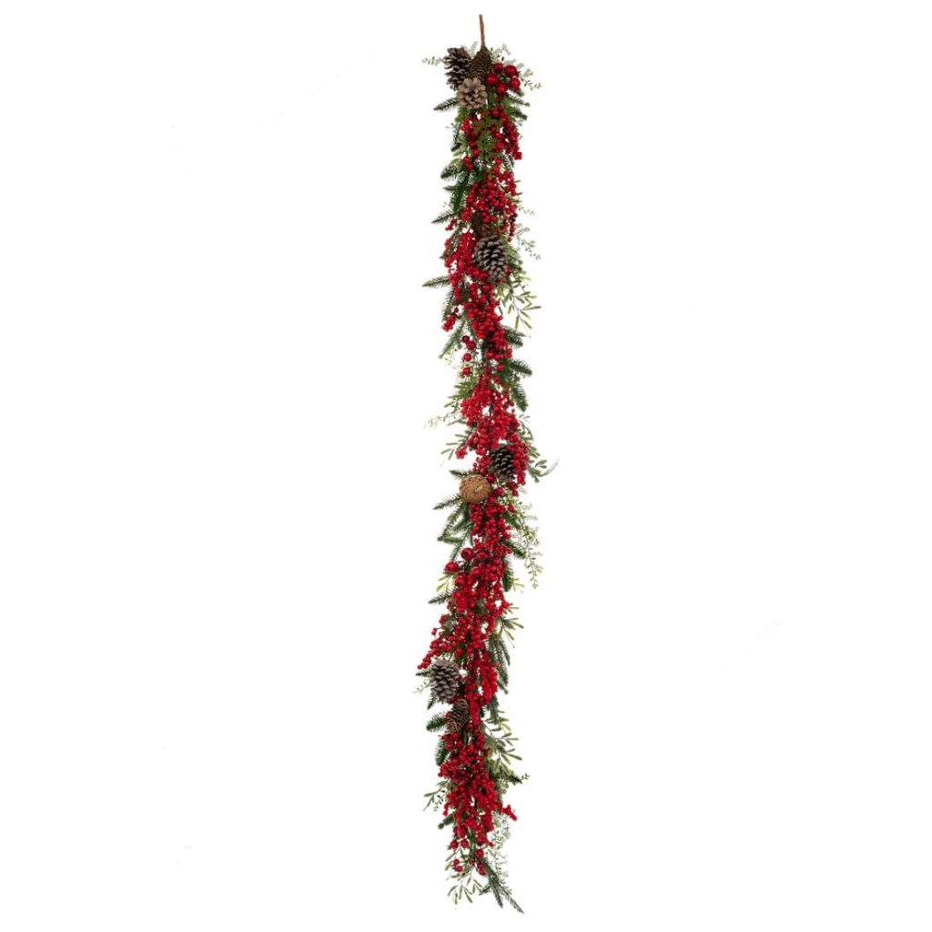 Garland with Berries and Pine Cones Red 71in