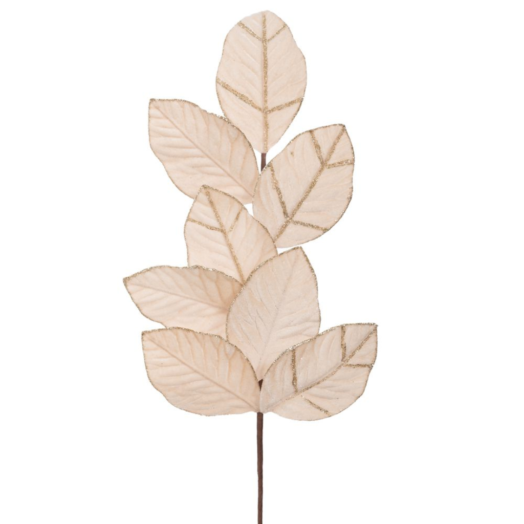 Glitter Stem with Velvet Leaves Champagne 28in