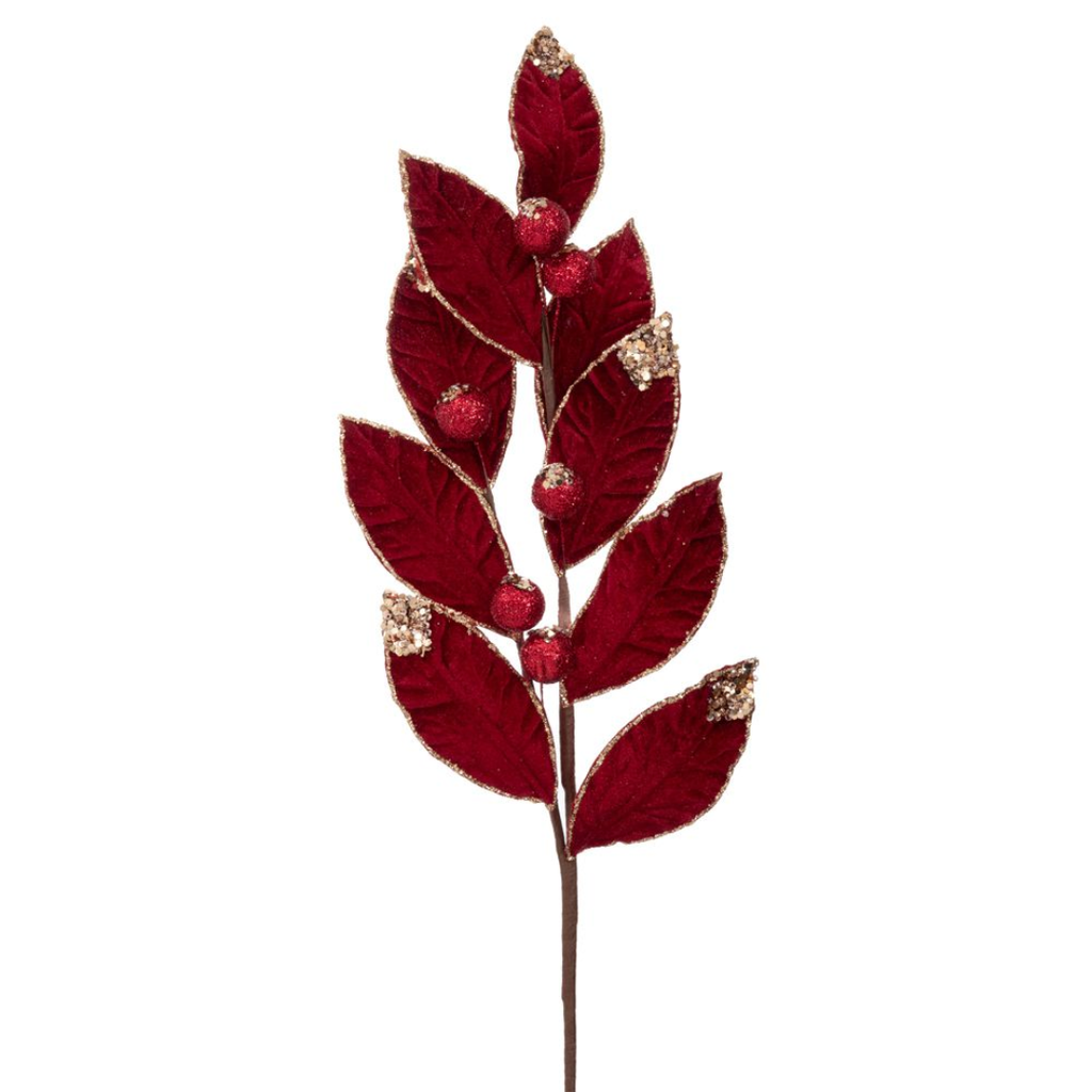 Velvet Stem with Glitter Baubles Burgundy 26in