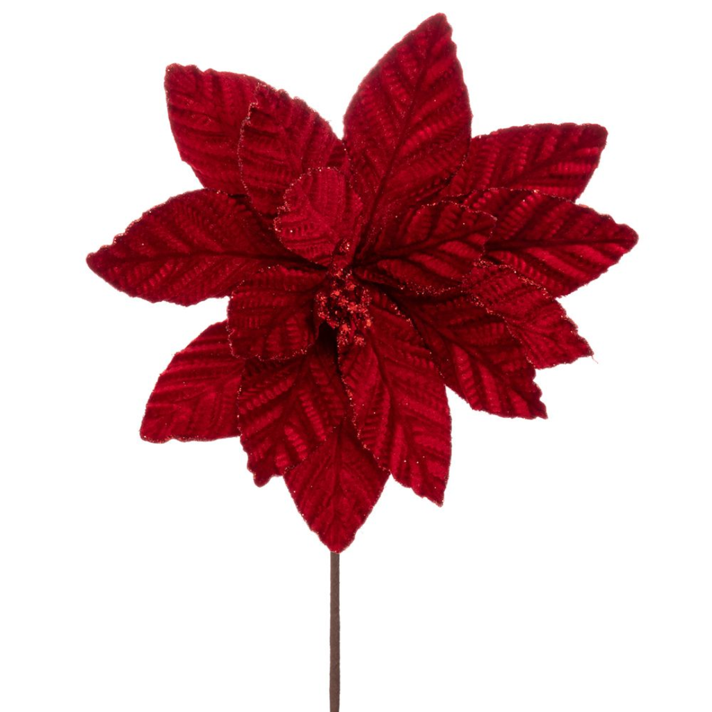 Velvet Poinsettia Stem Red 24in