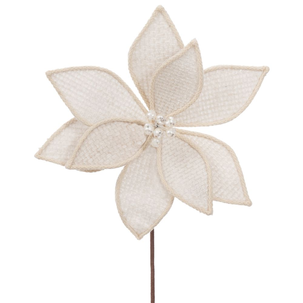 Fabric Poinsettia Stem Champagne 24in