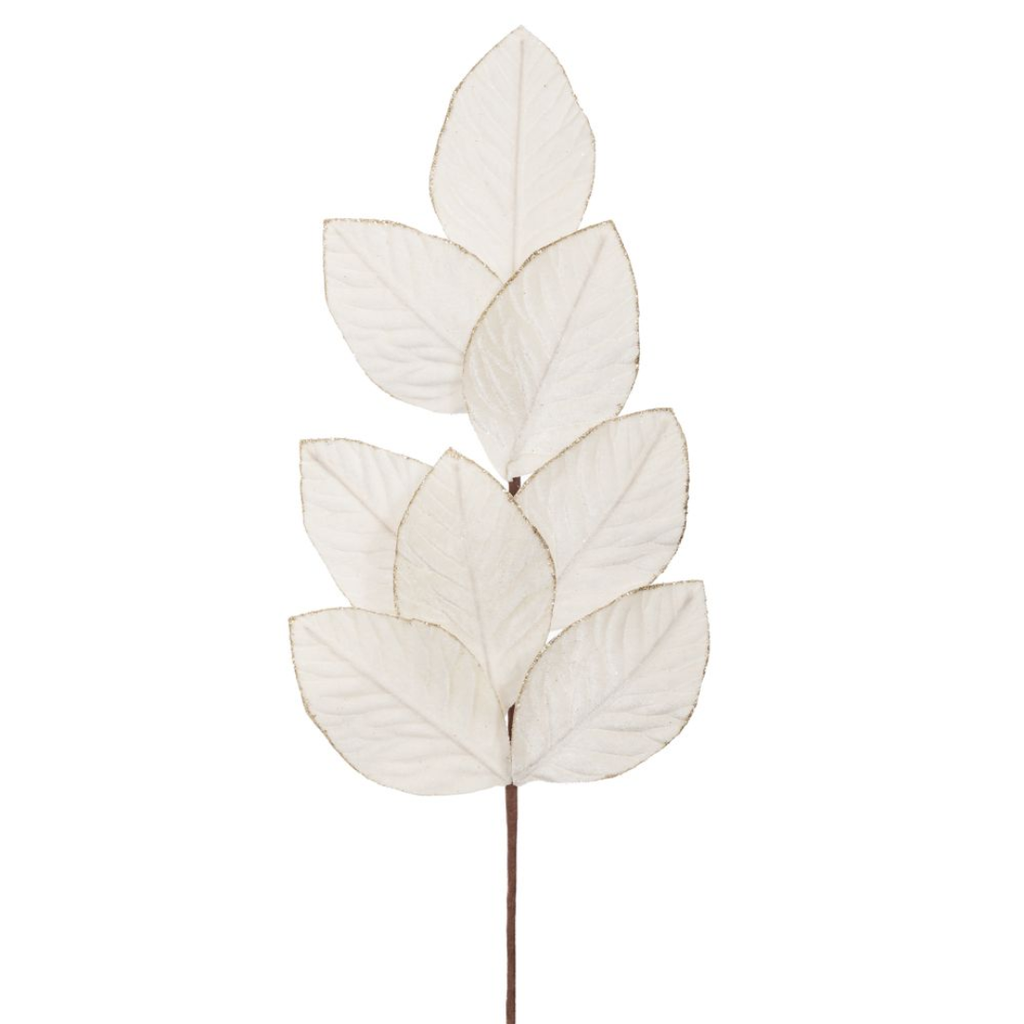 Glitter Edge Stem with Velvet Leaves Ivory 28in