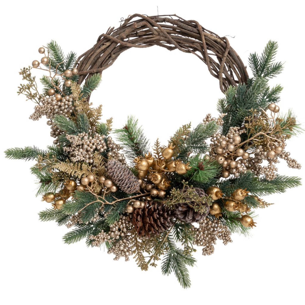 Wreath with Pine Cones and Berries Champagne 20in