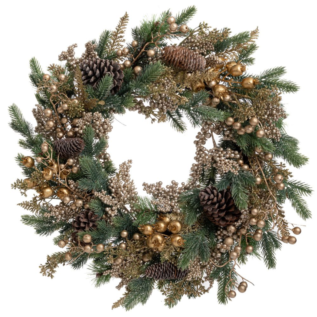 Wreath with Pine Cones and Berries Champagne 22in