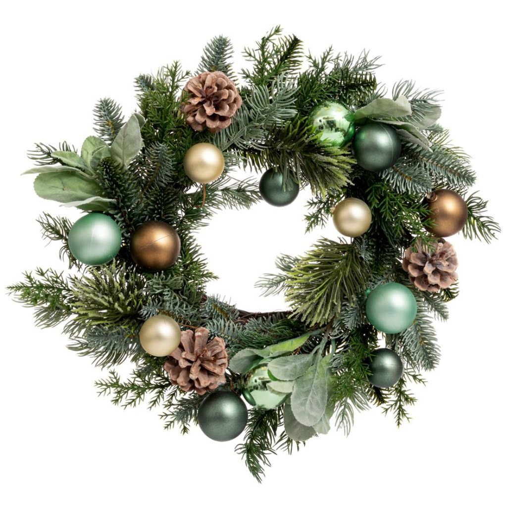 Wreath with Pine Cones and Baubles 16in