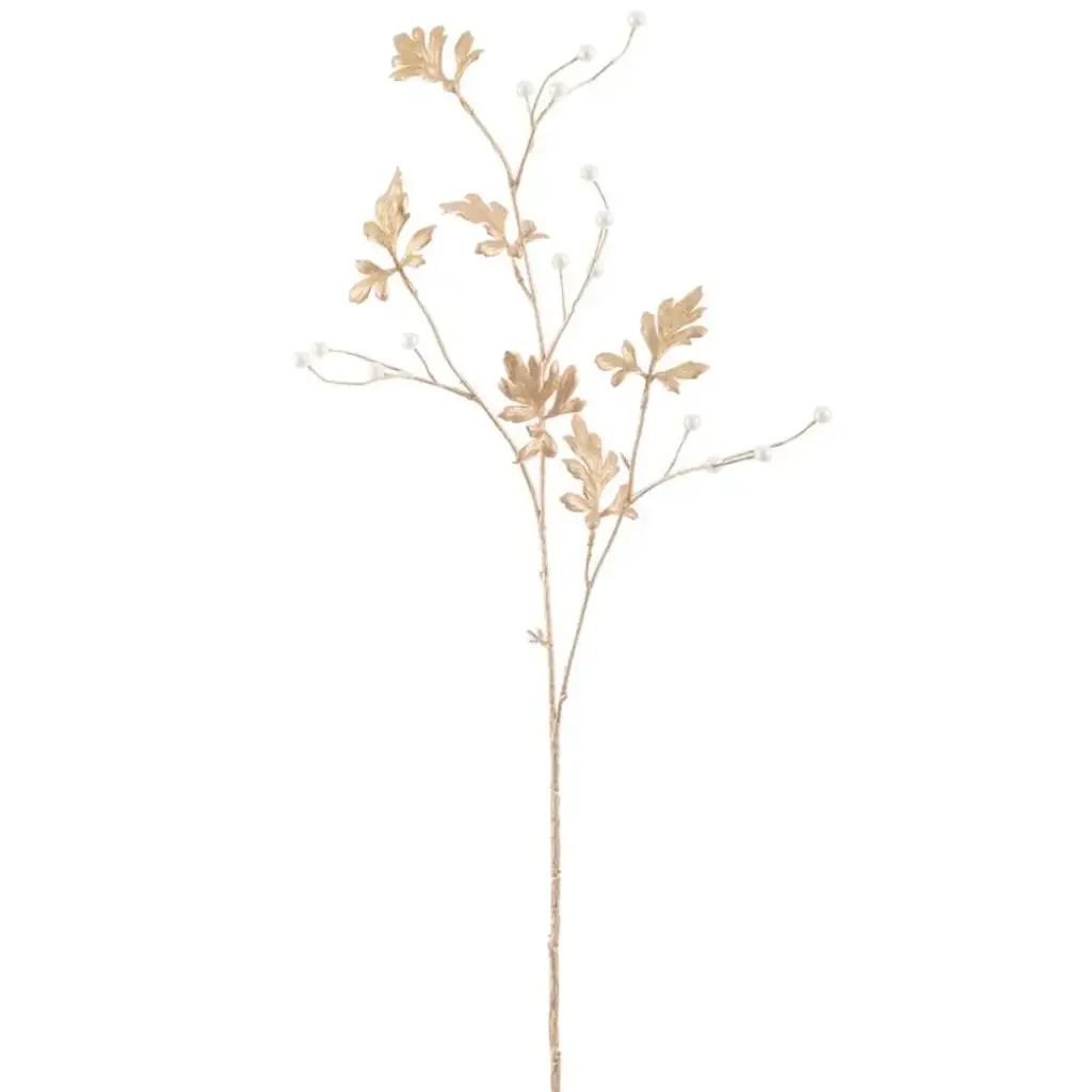 Metallic Pearl Leaf Spray Gold 33in