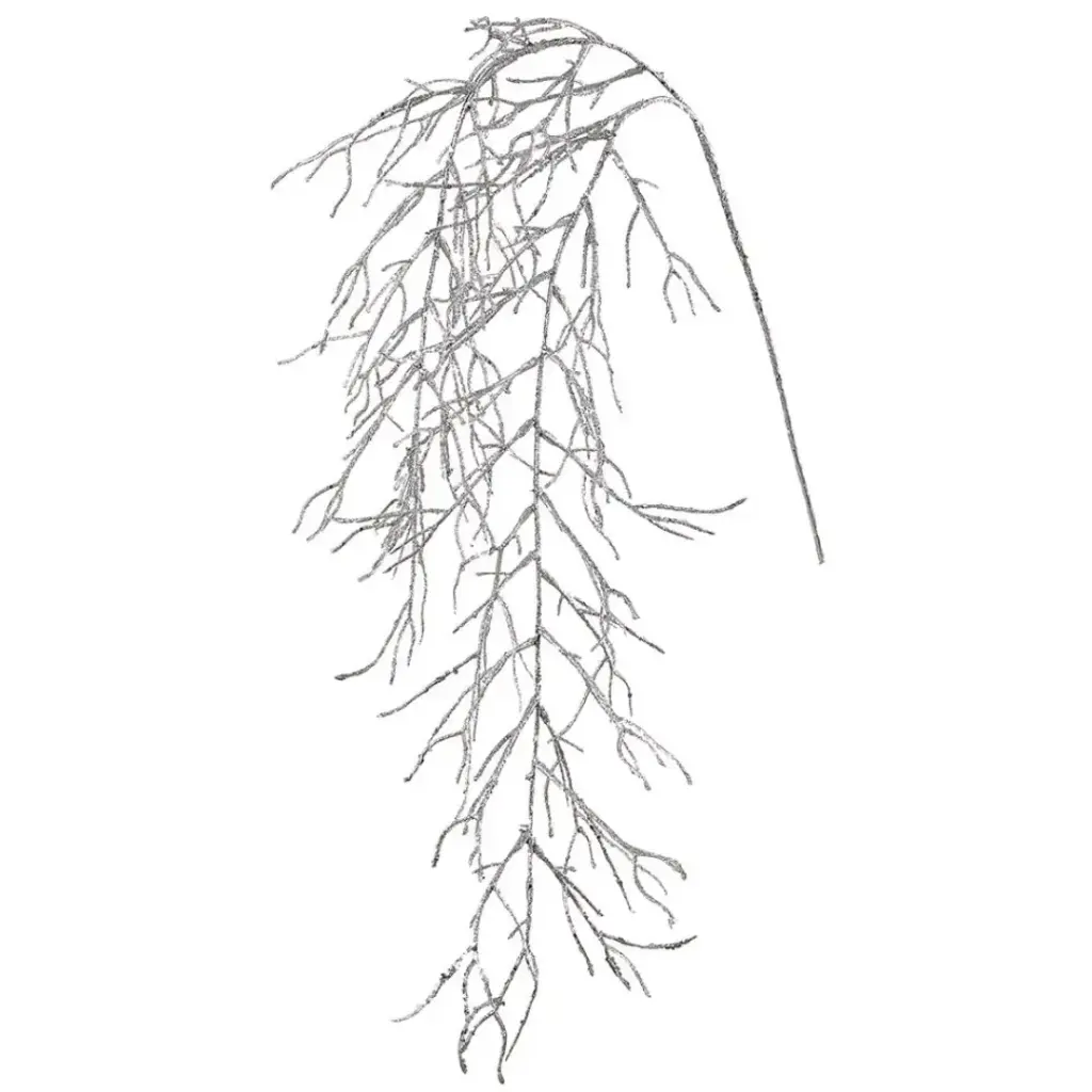Glittered Twig Hanging Spray Silver 41in