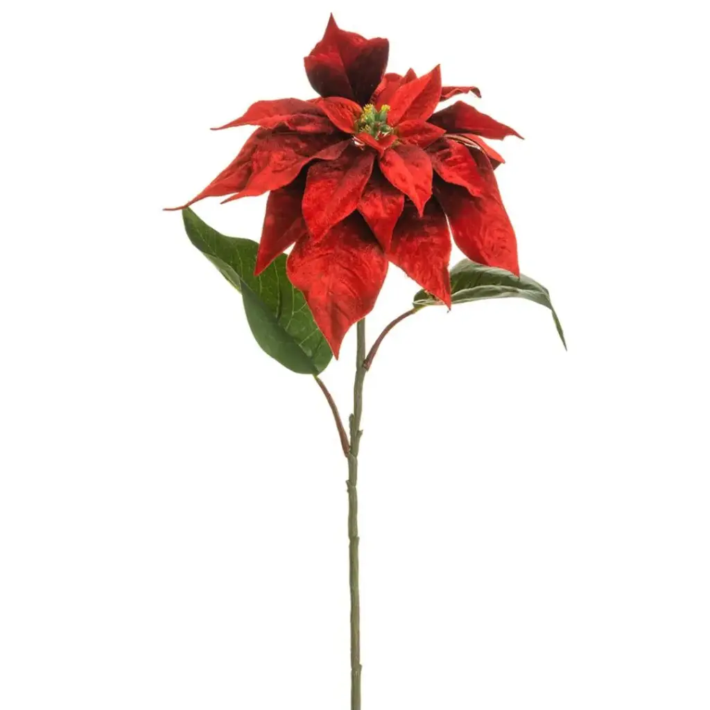 Velvet Poinsettia Spray Red 28in