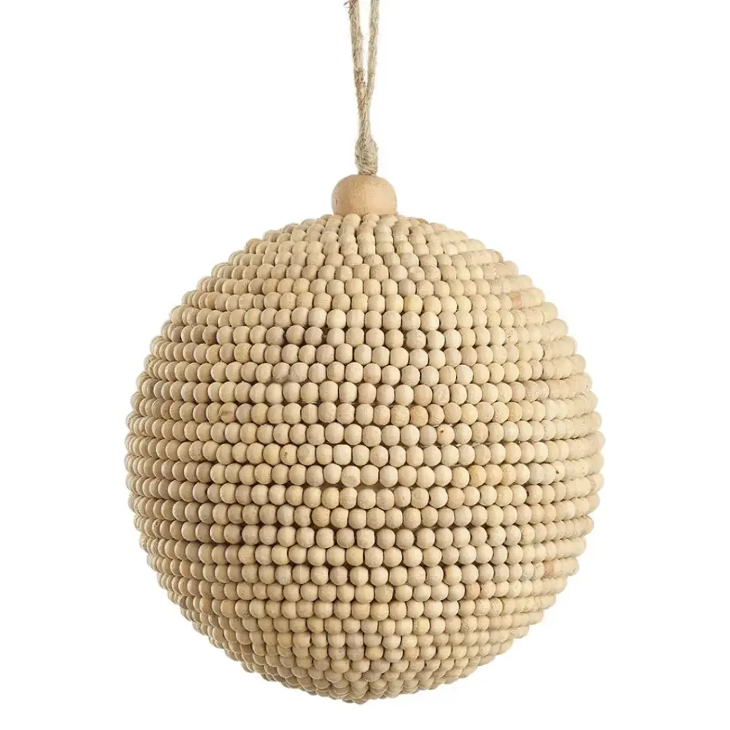 Wooden Beaded Ball Ornament 5in