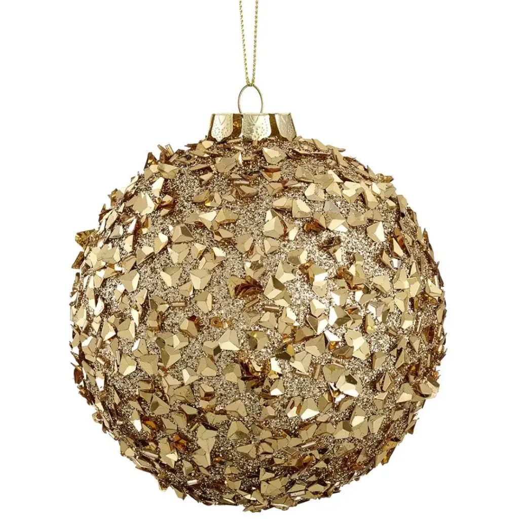 Glittered and Beaded Ball Ornament Gold 5in