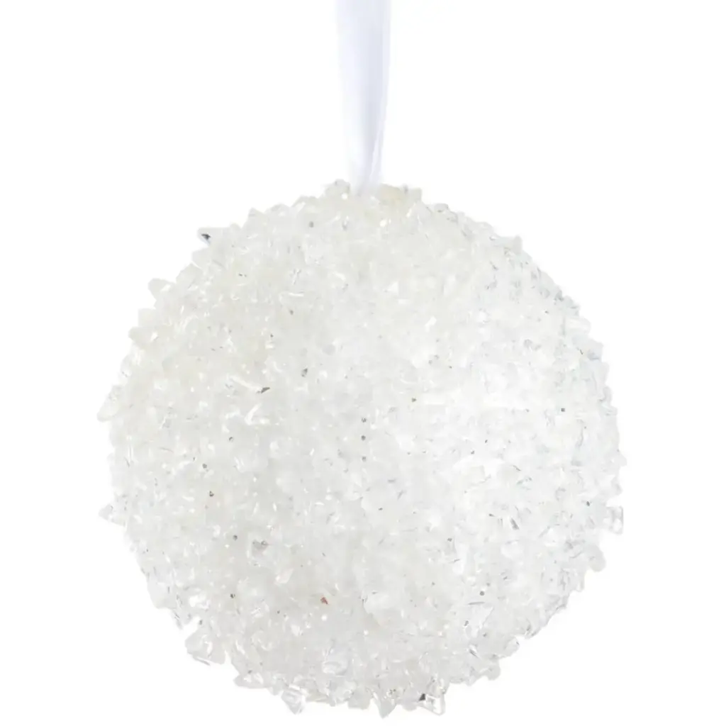 Iced Ball Ornament White 4in