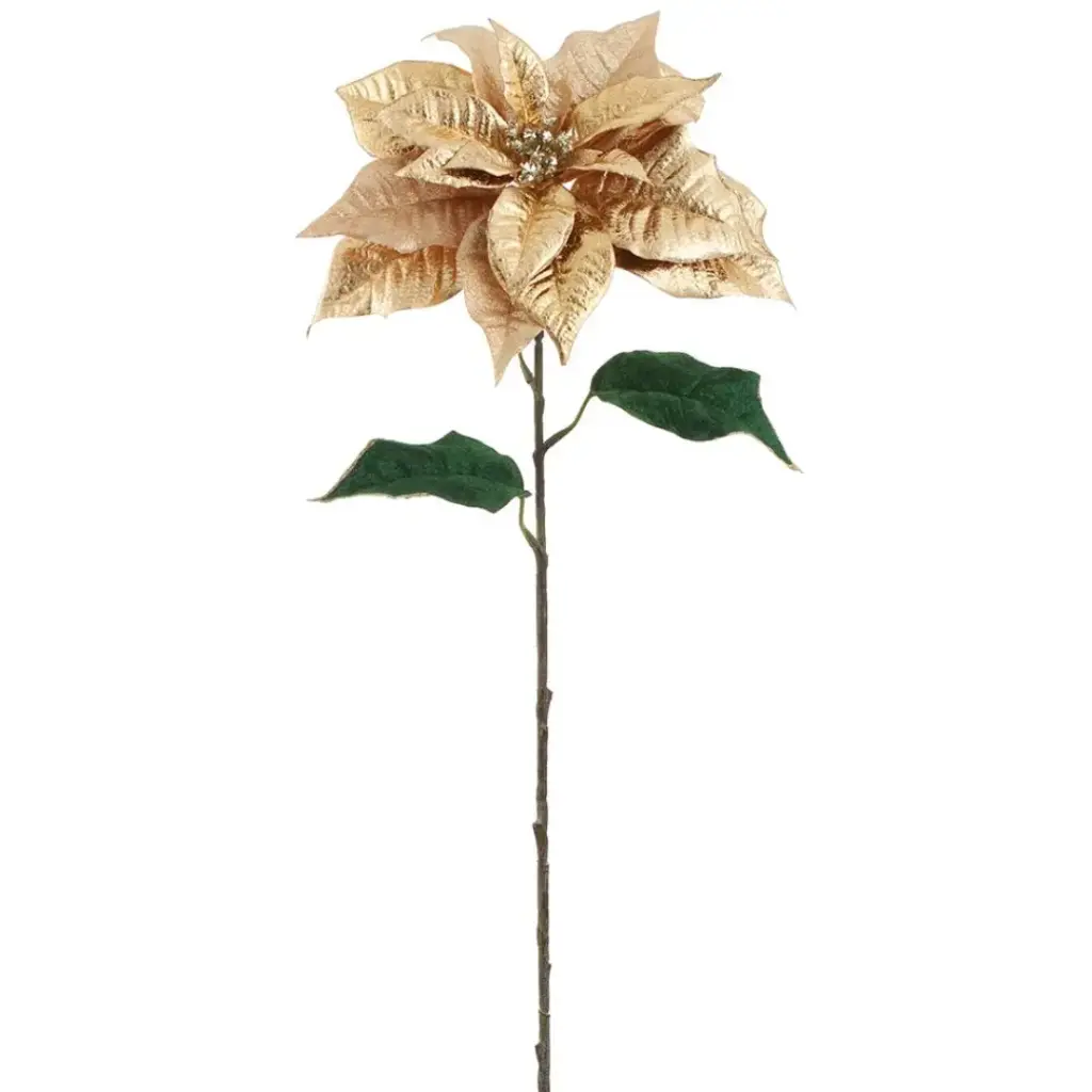Sparkle Poinsettia Spray Gold 29in